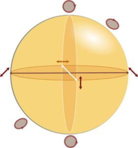 (Poincaré sphere ) போன்கெரெ கோளம். கோளத்தில் உள்ளப் புள்ளிகளின் தளவிளைவின் தன்மைகள்.